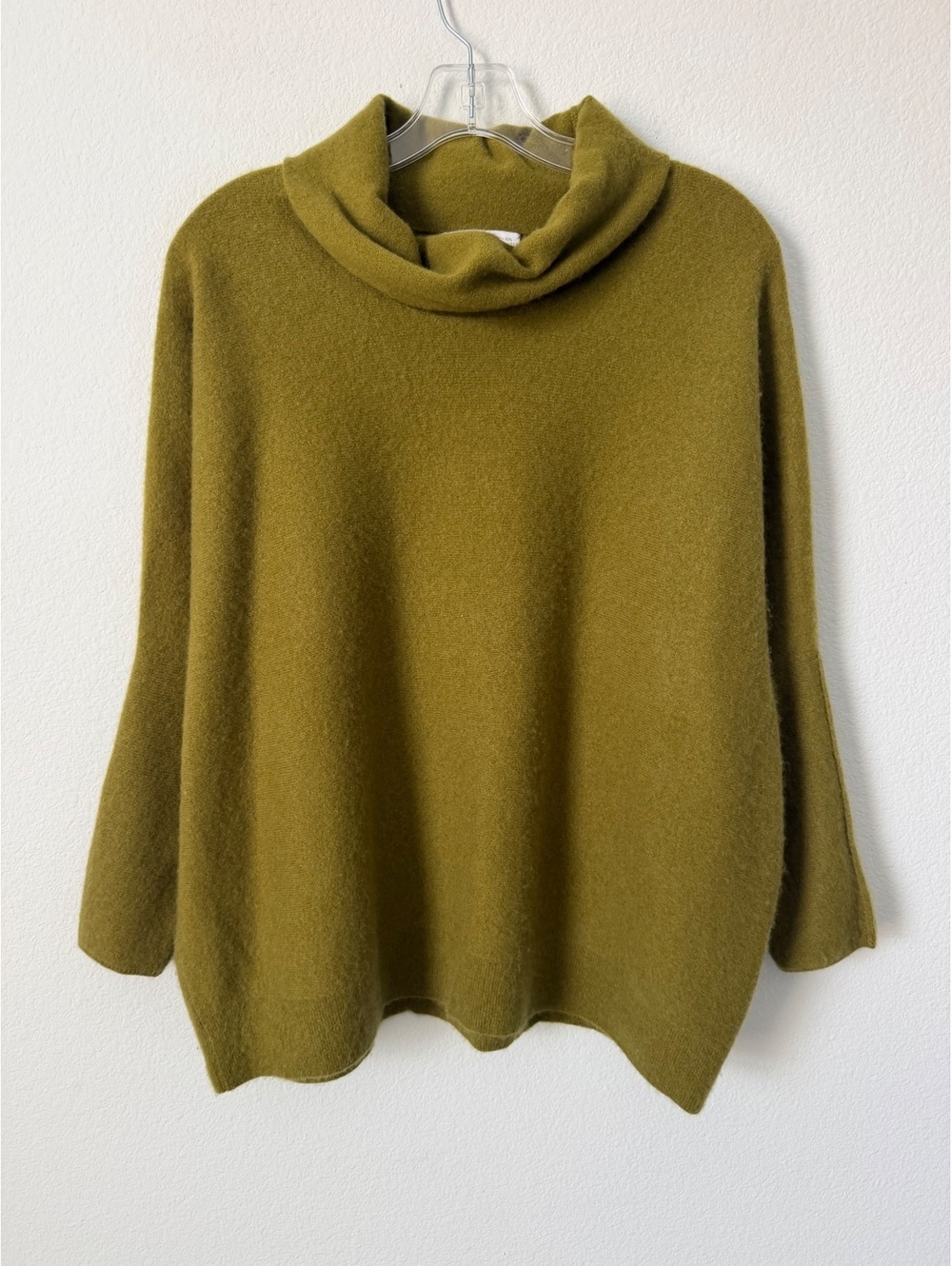 J. Jill Purejill Cashmere Olive Green 3/4 Sleeve Cowl Neck Boxy Sweater Size L